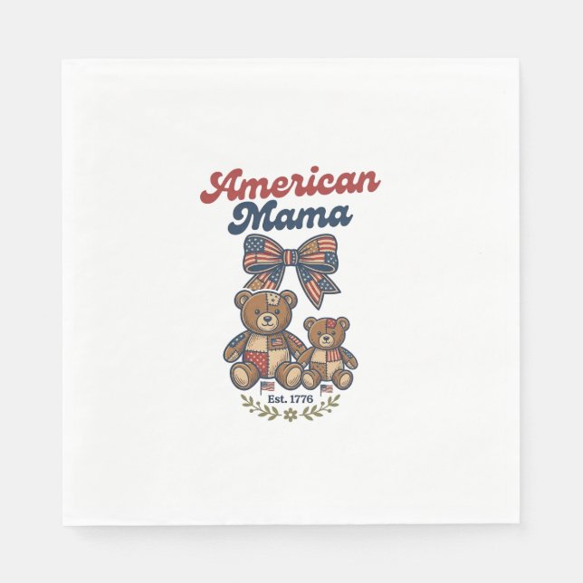 American Mama Patriotic Bear Patchwork Vector Desi Napkin (Front)