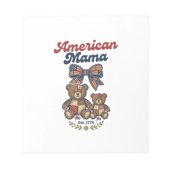 American Mama Patriotic Bear Patchwork Vector Desi Notepad (Front)