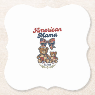 American Mama Patriotic Bear Patchwork Vector Desi Paper Coaster