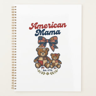 American Mama Patriotic Bear Patchwork Vector Desi Planner