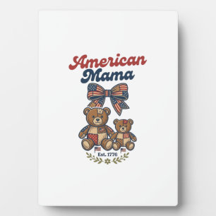 American Mama Patriotic Bear Patchwork Vector Desi Plaque