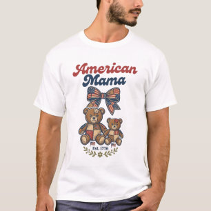 American Mama Patriotic Bear Patchwork Vector Desi T-Shirt