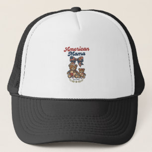 American Mama Patriotic Bear Patchwork Vector Desi Trucker Hat