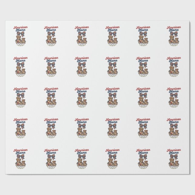 American Mama Patriotic Bear Patchwork Vector Desi Wrapping Paper (Flat)