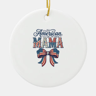 American Mama Patriotic Bow Vintage 4th of July Sh Ceramic Tree Decoration