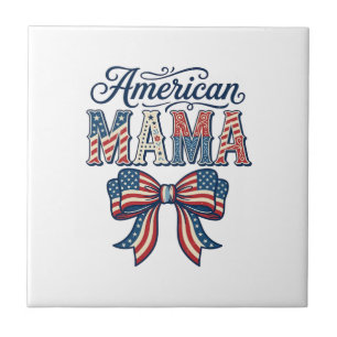 American Mama Patriotic Bow Vintage 4th of July Sh Tile