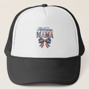 American Mama Patriotic Bow Vintage 4th of July Sh Trucker Hat