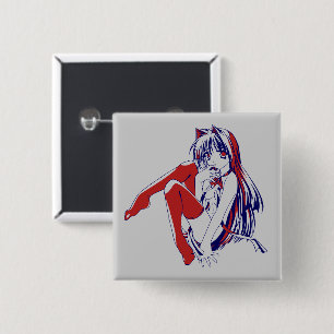 American Manga Neko Catgirl Kawaii Anime 15 Cm Square Badge