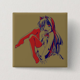 American Manga Neko Catgirl Kawaii Anime 15 Cm Square Badge