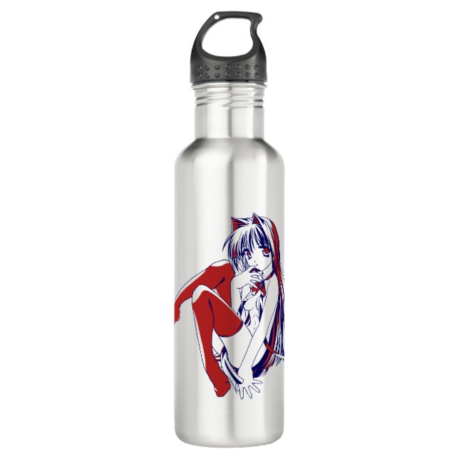 American Manga Neko Catgirl Kawaii Anime 710 Ml Water Bottle (Front)
