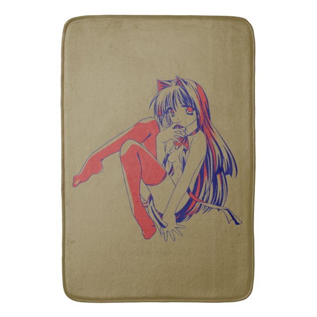American Manga Neko Catgirl Kawaii Anime Bath Mat (Front Vertical)