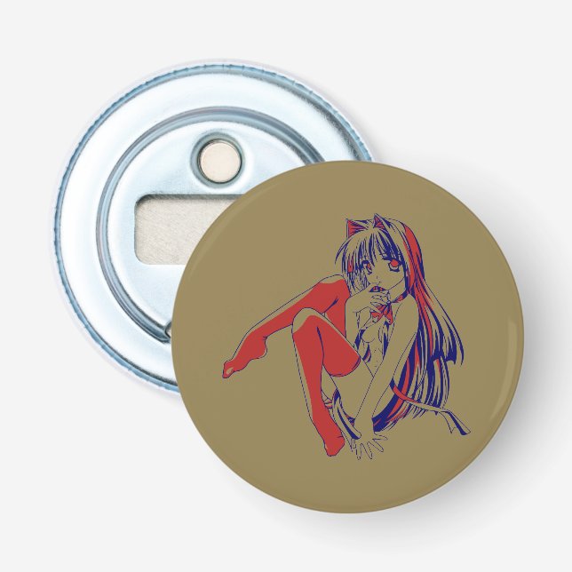 American Manga Neko Catgirl Kawaii Anime Bottle Opener (Front)