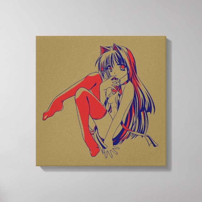 American Manga Neko Catgirl Kawaii Anime Canvas Print (Front)