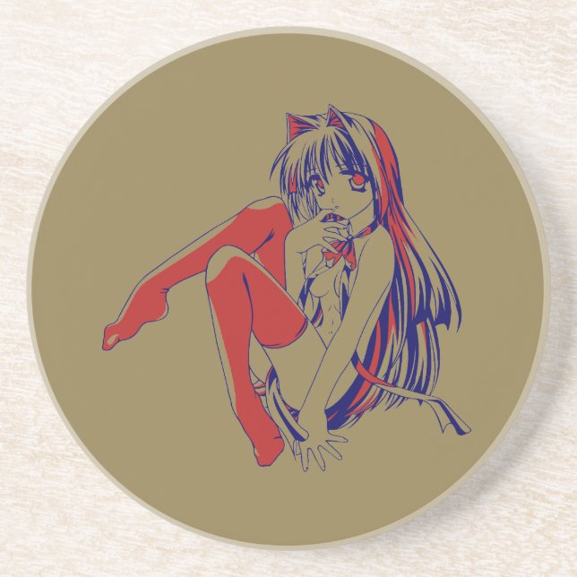 American Manga Neko Catgirl Kawaii Anime Coaster (Front)