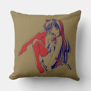 American Manga Neko Catgirl Kawaii Anime Cushion