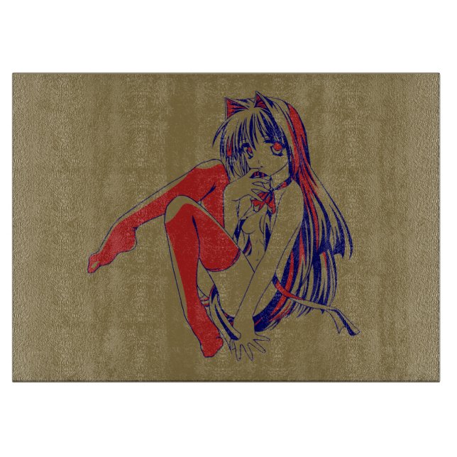 American Manga Neko Catgirl Kawaii Anime Cutting Board (Front)
