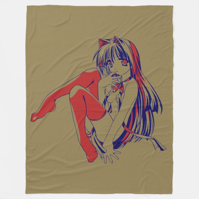 American Manga Neko Catgirl Kawaii Anime Fleece Blanket (Front)