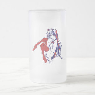 American Manga Neko Catgirl Kawaii Anime Frosted Glass Beer Mug