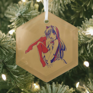 American Manga Neko Catgirl Kawaii Anime Glass Tree Decoration