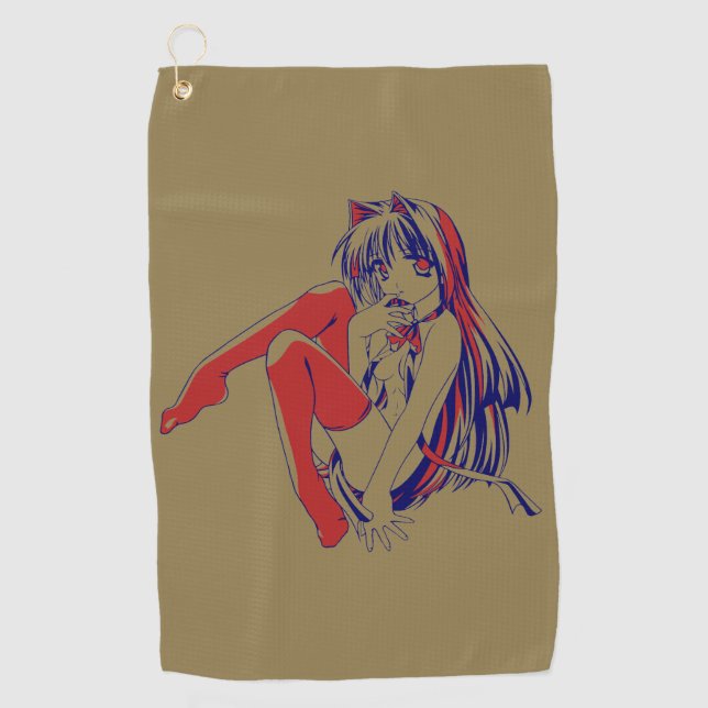 American Manga Neko Catgirl Kawaii Anime Golf Towel (Front)