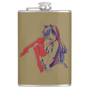 American Manga Neko Catgirl Kawaii Anime Hip Flask