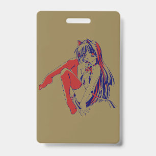 American Manga Neko Catgirl Kawaii Anime ID Badge