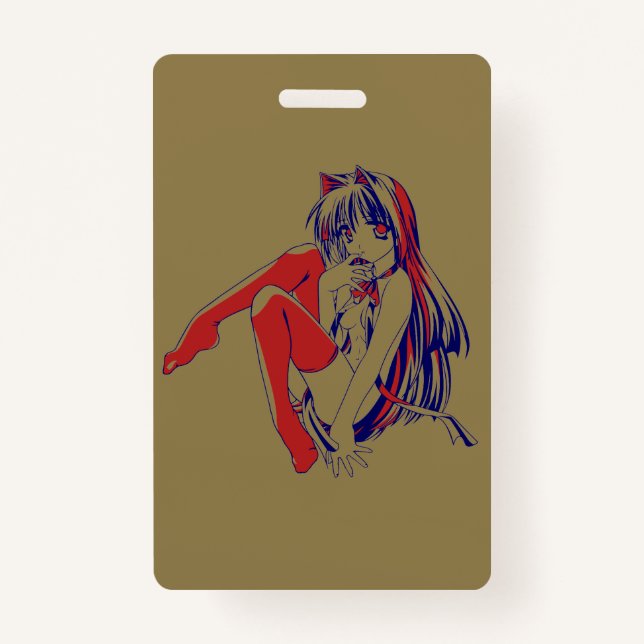 American Manga Neko Catgirl Kawaii Anime ID Badge (Front)