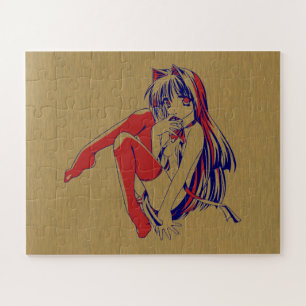 American Manga Neko Catgirl Kawaii Anime Jigsaw Puzzle