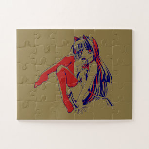 American Manga Neko Catgirl Kawaii Anime Jigsaw Puzzle