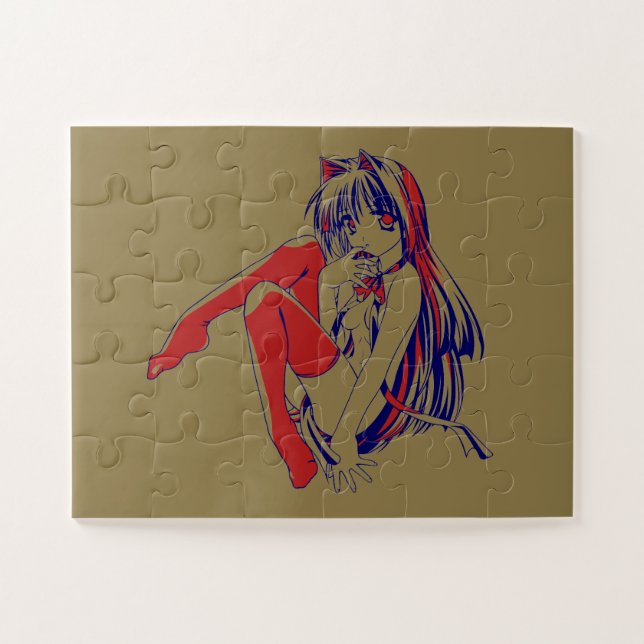 American Manga Neko Catgirl Kawaii Anime Jigsaw Puzzle (Horizontal)