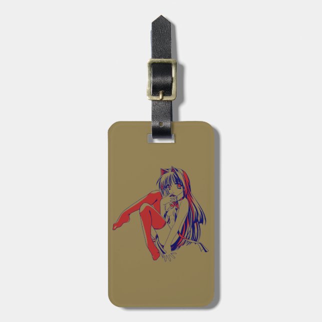 American Manga Neko Catgirl Kawaii Anime Luggage Tag (Front Vertical)