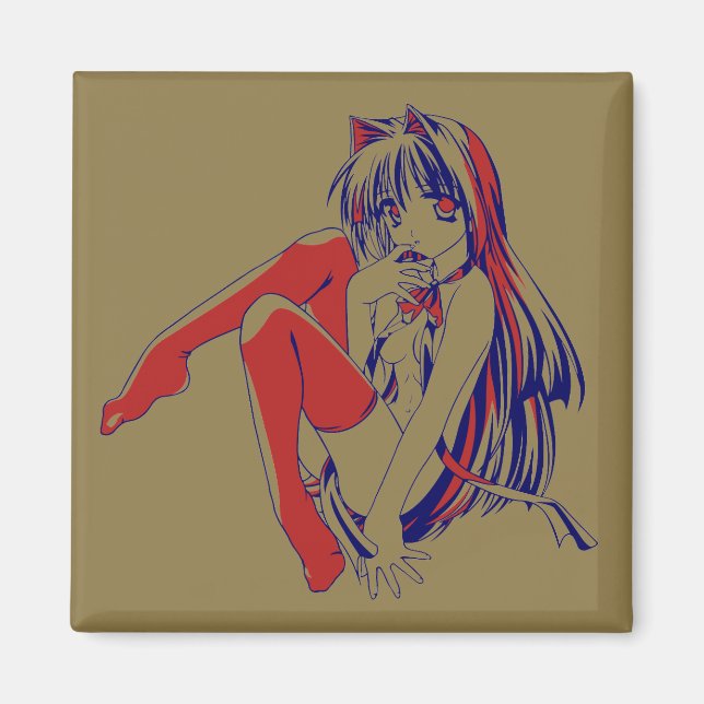 American Manga Neko Catgirl Kawaii Anime Magnet (Front)