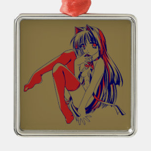 American Manga Neko Catgirl Kawaii Anime Metal Tree Decoration
