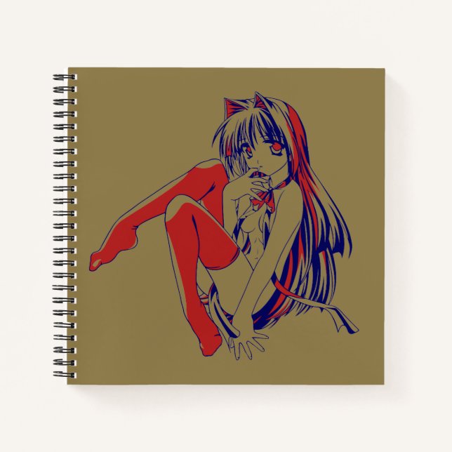 American Manga Neko Catgirl Kawaii Anime Notebook (Front)