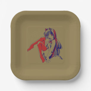 American Manga Neko Catgirl Kawaii Anime Paper Plate