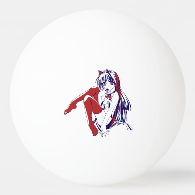 American Manga Neko Catgirl Kawaii Anime Ping Pong Ball (Front)