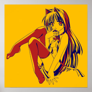 American Manga Neko Catgirl Kawaii Anime Poster