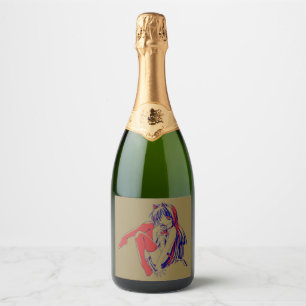 American Manga Neko Catgirl Kawaii Anime Sparkling Wine Label