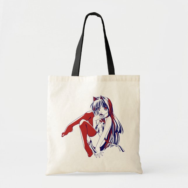 American Manga Neko Catgirl Kawaii Anime Tote Bag (Front)
