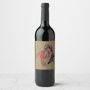 American Manga Neko Catgirl Kawaii Anime Wine Label