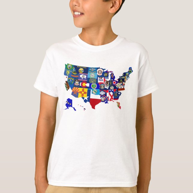 American Map State Flags Mosaic T-Shirt (Front)