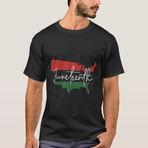 american map with pan african flag for juneteenth T-Shirt
