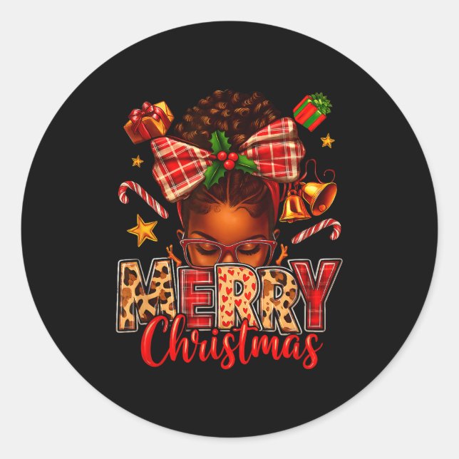 American Melanin Afro Sleigh Queen Christmas Afric Classic Round Sticker (Front)
