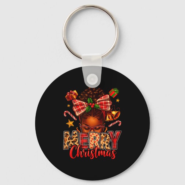 American Melanin Afro Sleigh Queen Christmas Afric Key Ring (Front)