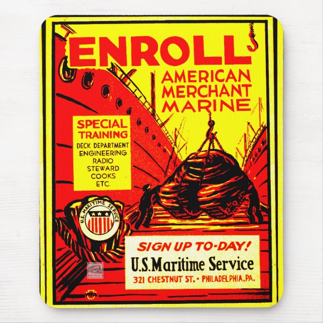 American Merchant Marine-Enrol Today Playing Card Mouse Mat (Front)