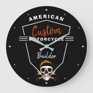 American Motorcycle Builder Custom Mechanic Skull  Large Clock