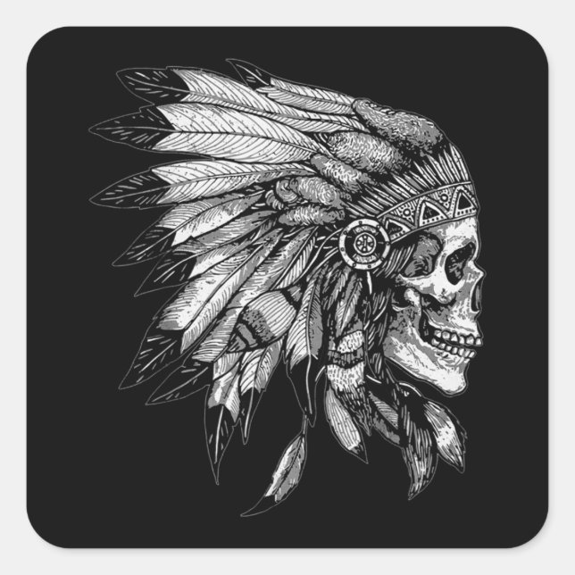 American Motorcycle Skull Native Indian Eagle Chie Square Sticker (Front)