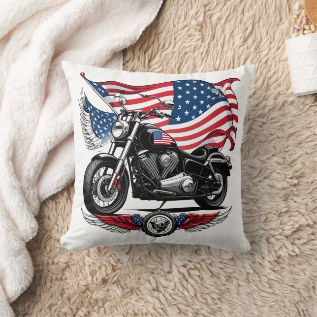 American motorcycle with a flag in the background cushion (Blanket)