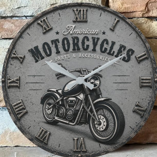 American Motorcycles Vintage Biker Garage Workshop Large Clock
