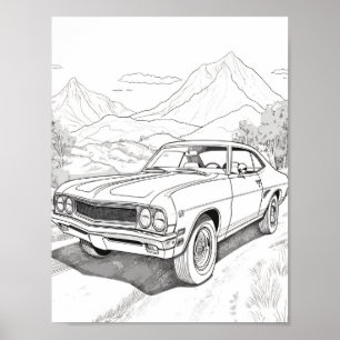 American Muscle Car Adult Colouring Poster